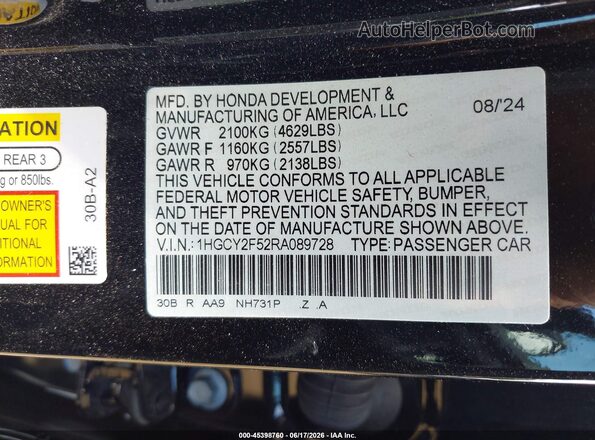 1HGCY2F52RA089728 2024 HONDA ACCORD Черный Вид подкапотного пространства