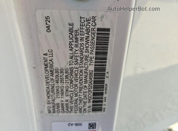 1HGCY2F52SA045962 2025 HONDA ACCORD White Widok komory silnika