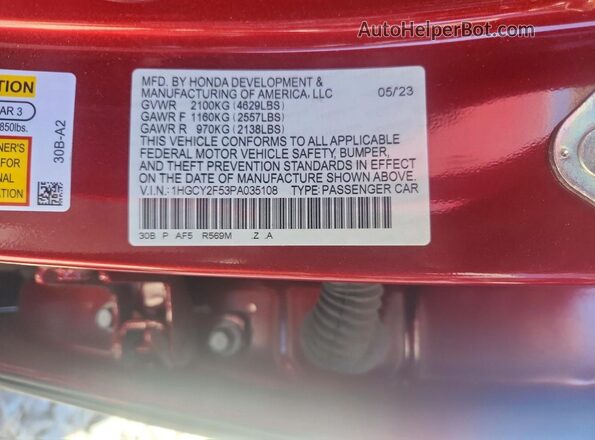 1HGCY2F53PA035108 2023 HONDA ACCORD Burgundy 