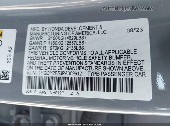 1HGCY2F53PA059912 2023 HONDA ACCORD Gray Вид підкапотного простору