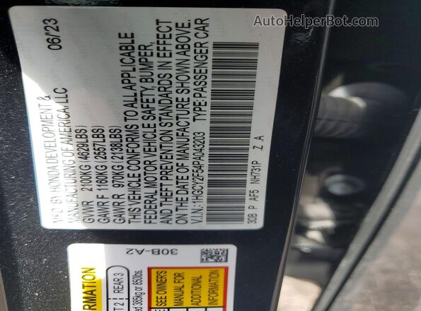1HGCY2F54PA043203 2023 HONDA ACCORD Black Вид наклейки з VIN-кодом