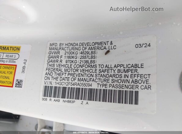 1HGCY2F54RA055094 2024 HONDA ACCORD White Widok komory silnika