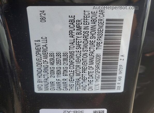 1HGCY2F54RA092081 2024 HONDA ACCORD Black Շարժիչի բաժամունքի տեսք