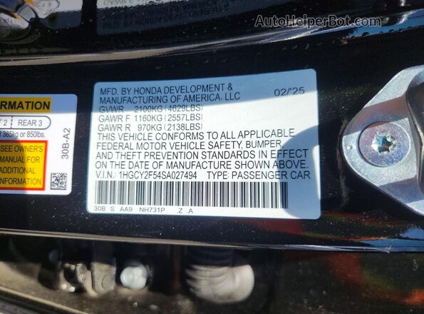 1HGCY2F54SA027494 2025 HONDA ACCORD Черный 