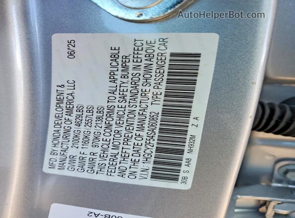 1HGCY2F54SA060852 2025 HONDA ACCORD Silver 