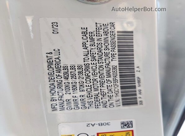 1HGCY2F55PA005382 2023 HONDA ACCORD Белый 