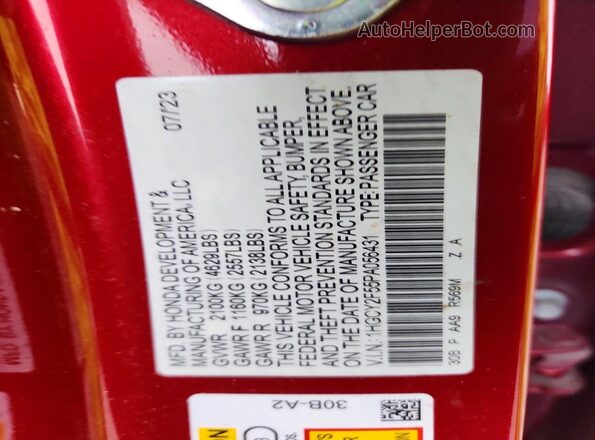 1HGCY2F55PA056431 2023 HONDA ACCORD Red ძრავის განყოფილების ხედი