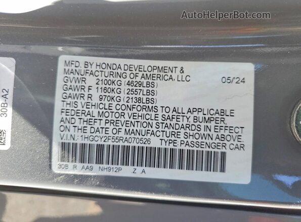 1HGCY2F55RA070526 2024 HONDA ACCORD Gray Вид наклейки з VIN-кодом