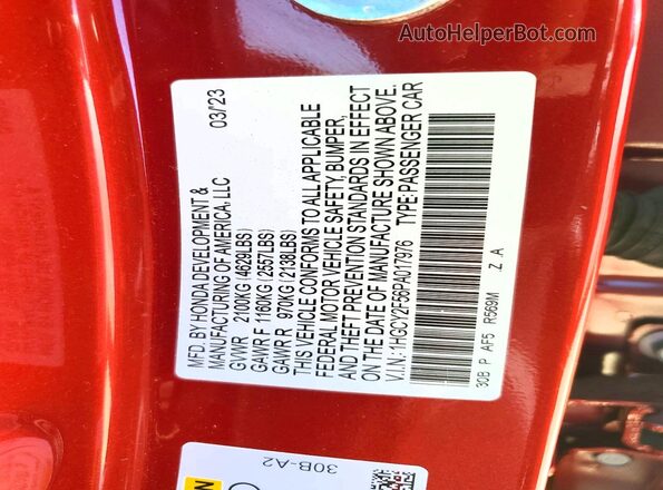 1HGCY2F56PA017976 2023 HONDA ACCORD Red 