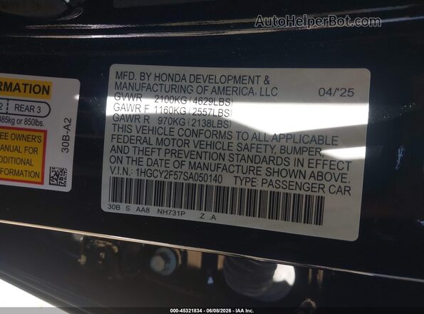 1HGCY2F57SA050140 2025 HONDA ACCORD Black Engine compartment view