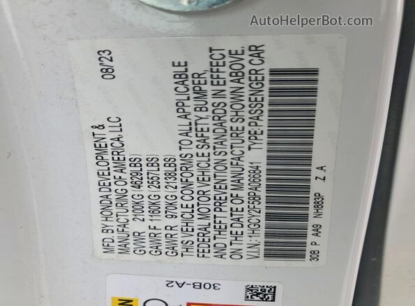 1HGCY2F58PA066841 2023 HONDA ACCORD White Вид підкапотного простору