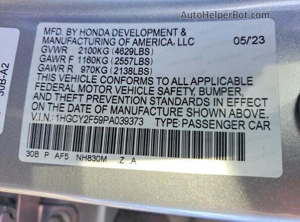1HGCY2F59PA039373 2023 HONDA ACCORD Silver 