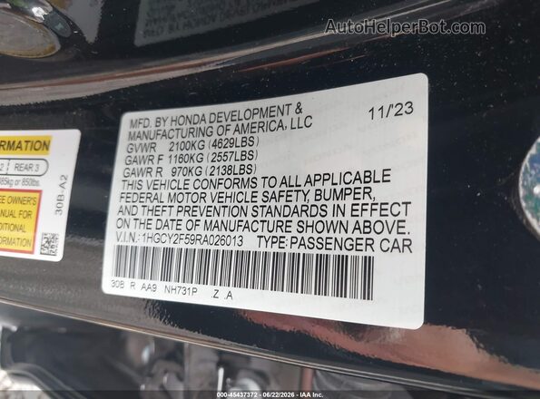 1HGCY2F59RA026013 2024 HONDA ACCORD Черный Вид подкапотного пространства