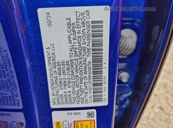 1HGCY2F59RA046794 2024 HONDA ACCORD Blue ძრავის განყოფილების ხედი