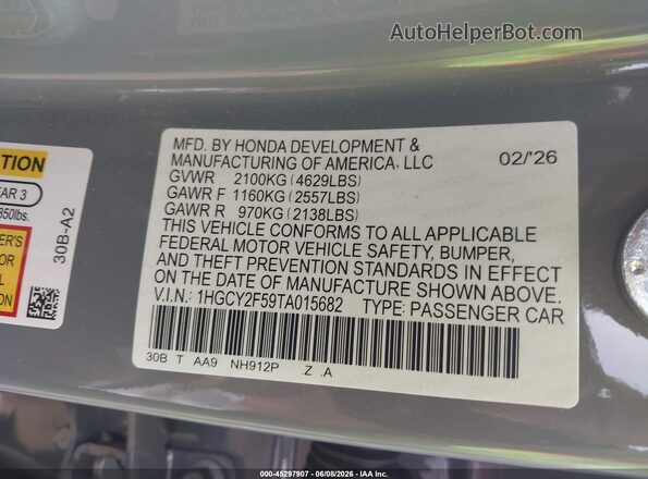 1HGCY2F59TA015682 2026 HONDA ACCORD Gray Շարժիչի բաժամունքի տեսք