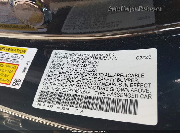1HGCY2F5XPA012649 2023 HONDA ACCORD Black Engine compartment view