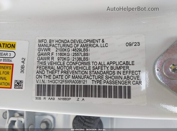 1HGCY2F5XRA008121 2024 HONDA ACCORD White Շարժիչի բաժամունքի տեսք