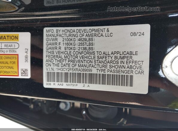 1HGCY2F5XRA089699 2024 HONDA ACCORD Черный Вид подкапотного пространства