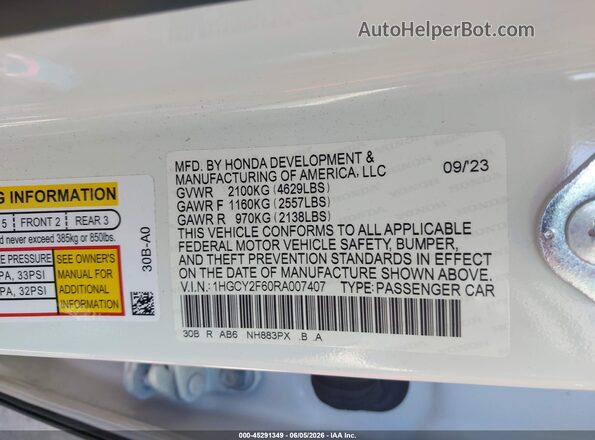 1HGCY2F60RA007407 2024 HONDA ACCORD HYBRID White Widok komory silnika