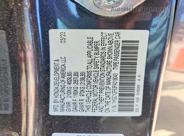 1HGCY2F63PA018043 2023 HONDA ACCORD Gray VIN კოდის სტიკერის ხედი