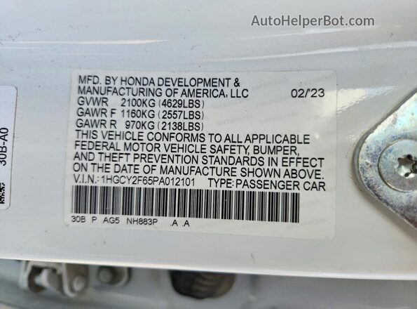 1HGCY2F65PA012101 2023 HONDA ACCORD White VIN կոդի պիտակի տեսք