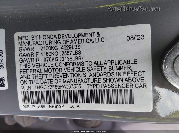 1HGCY2F65PA067535 2023 HONDA ACCORD Серый Вид подкапотного пространства