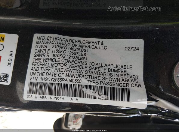 1HGCY2F65RA040550 2024 HONDA ACCORD Gray Vista del compartimento del motor