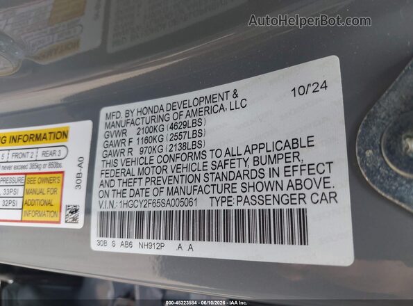 1HGCY2F65SA005061 2025 HONDA ACCORD Blue Engine compartment view
