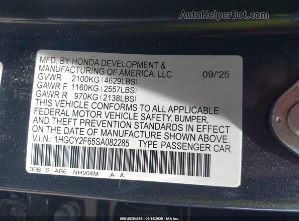 1HGCY2F65SA082285 2025 HONDA ACCORD Gray Շարժիչի բաժամունքի տեսք