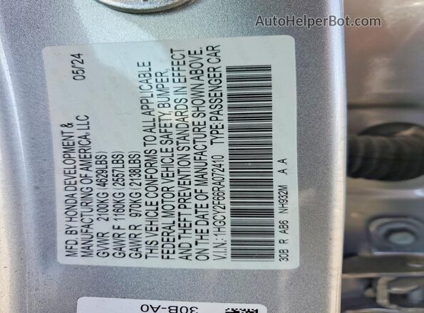 1HGCY2F66RA072410 2024 HONDA ACCORD Silver 