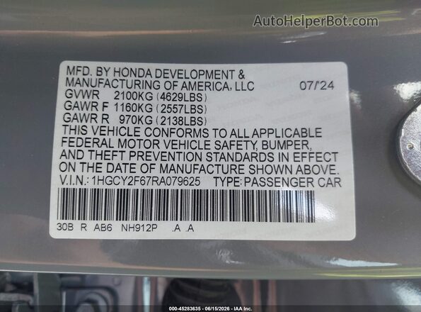 1HGCY2F67RA079625 2024 HONDA ACCORD HYBRID Gray 