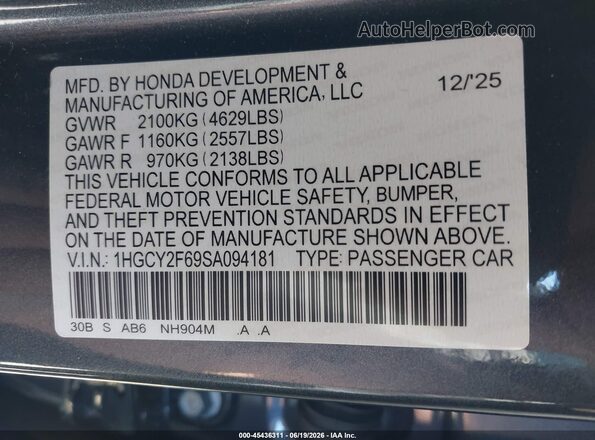1HGCY2F69SA094181 2025 HONDA ACCORD Dark Blue Вид подкапотного пространства
