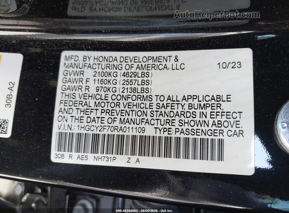 1HGCY2F70RA011109 2024 HONDA ACCORD Black Widok komory silnika