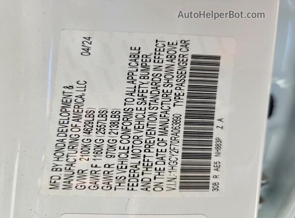 1HGCY2F70RA063890 2024 HONDA ACCORD White VIN կոդի պիտակի տեսք