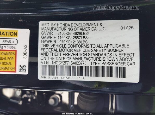 1HGCY2F71SA023775 2025 HONDA ACCORD Черный Вид подкапотного пространства