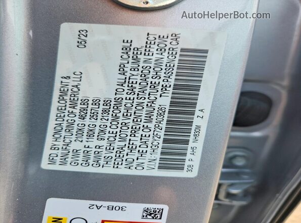 1HGCY2F72PA038261 2023 HONDA ACCORD Серебряный 