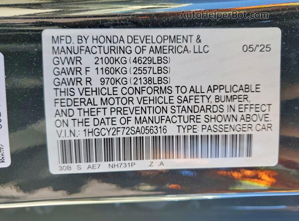 1HGCY2F72SA056316 2025 HONDA ACCORD Black 