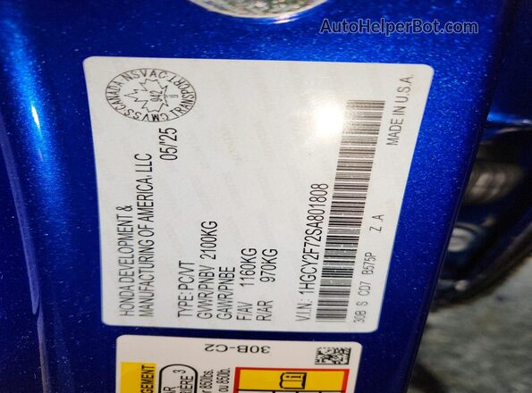 1HGCY2F72SA801808 2025 HONDA ACCORD Blue 