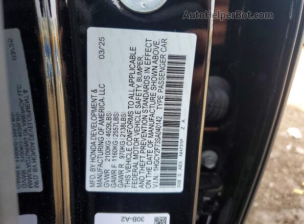 1HGCY2F73SA040142 2025 HONDA ACCORD Black Vista de la etiqueta del VIN