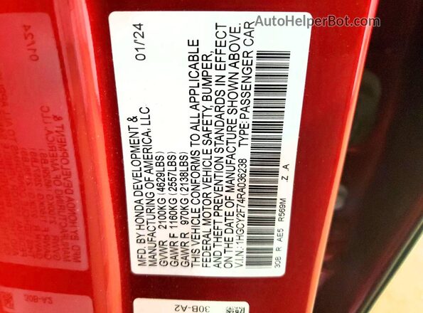 1HGCY2F74RA036238 2024 HONDA ACCORD Бордовый 