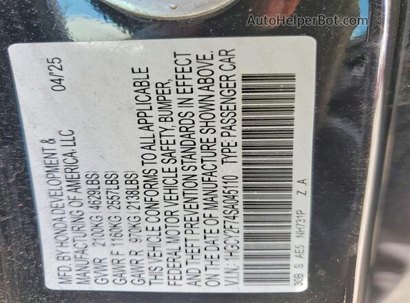 1HGCY2F74SA045110 2025 HONDA ACCORD Black 
