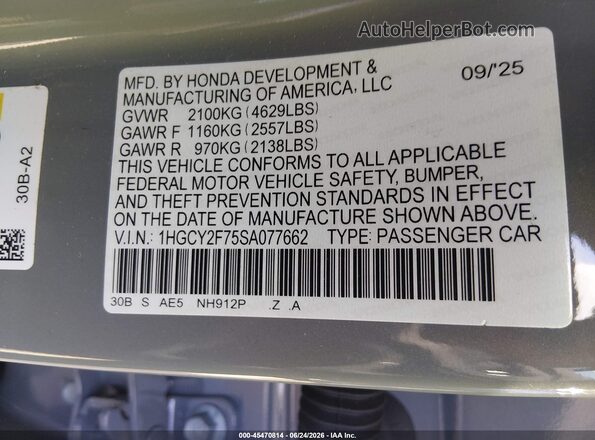 1HGCY2F75SA077662 2025 HONDA ACCORD Серый Вид подкапотного пространства
