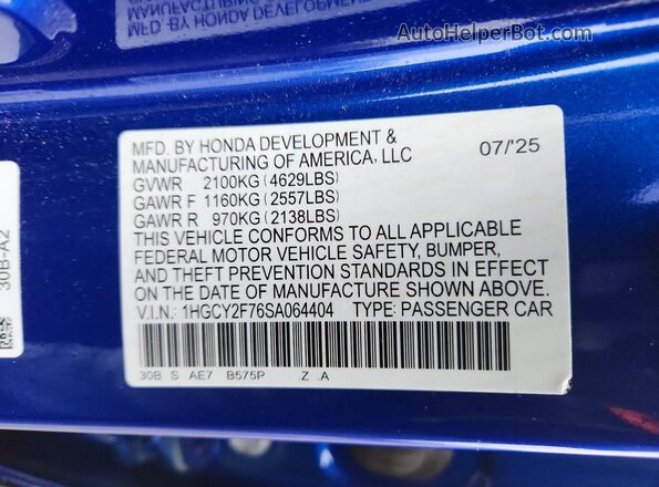 1HGCY2F76SA064404 2025 HONDA ACCORD Blue 