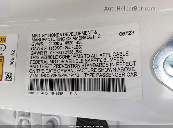 1HGCY2F79PA049113 2023 HONDA ACCORD White Вид підкапотного простору