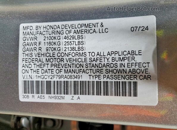 1HGCY2F79RA083491 2024 HONDA ACCORD Серебряный 