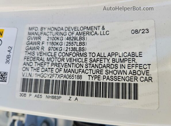1HGCY2F7XPA065188 2023 HONDA ACCORD White 