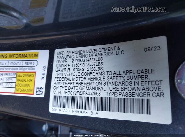 1HGCY2F80PA067668 2023 HONDA ACCORD Gray Vista del compartimento del motor