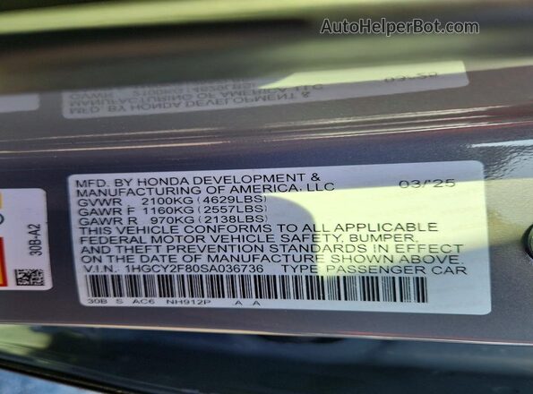 1HGCY2F80SA036736 2025 HONDA ACCORD Gray 
