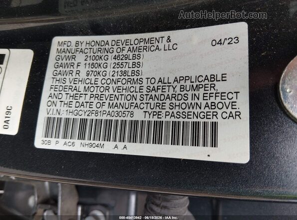 1HGCY2F81PA030578 2023 HONDA ACCORD Gray Vista del compartimento del motor