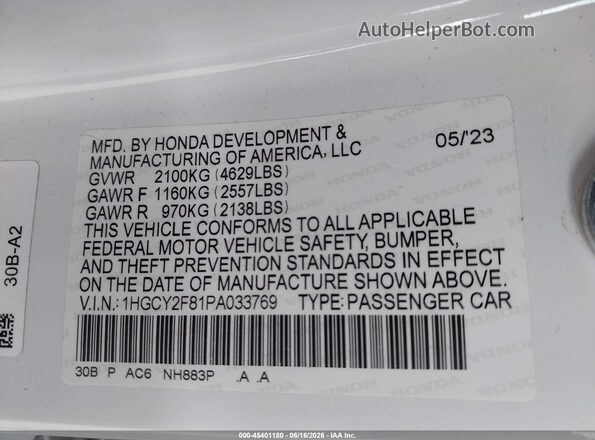 1HGCY2F81PA033769 2023 HONDA ACCORD White Vista del compartimento del motor